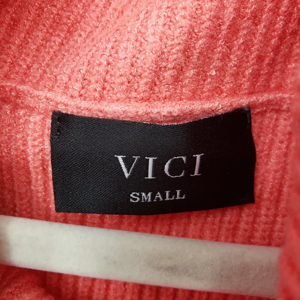 Vici Cowl Neck Balloon Sleeve Pullover Sweater S Ribbed Knit Relaxed Fit Coral - Picture 6 of 11